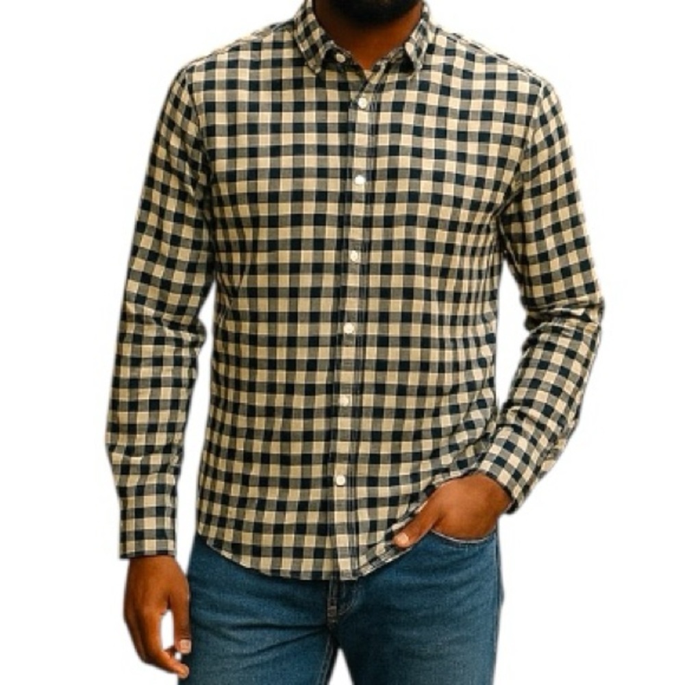 Men’s Banana Republic Grant Custom 078 Wash Checkered Shirt Blue Green Size M